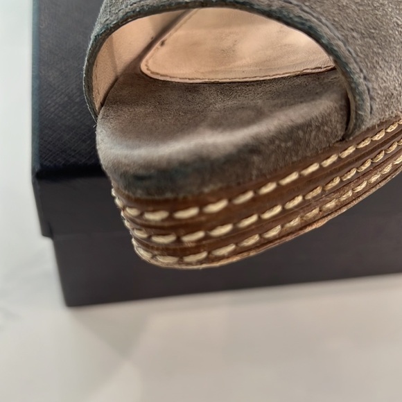 PRADA CALCUTURA GREY SUEDE PLATFORM SLINGBACK SIZE EU 37.5 US 7.5 - Picture 13 of 13